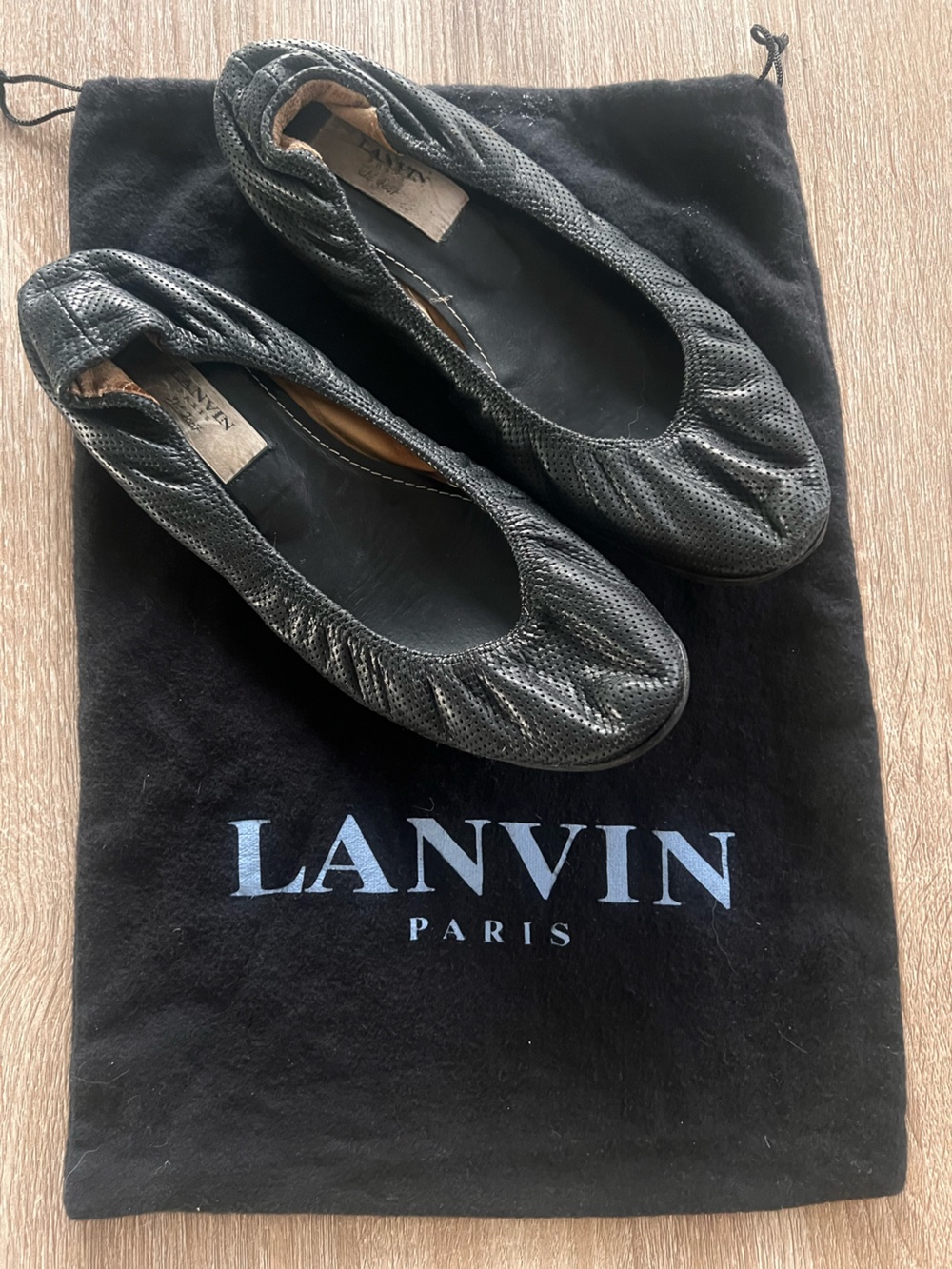 Lanvin Paris Classic Black Perforated Leather Ballet Flats- Size 8
